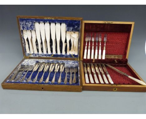 Two cased cutlery sets, one with mother of pearl handles