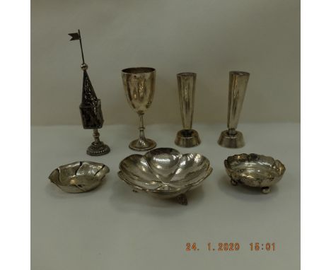 Seven pieces of assorted silver and white metal, including a Mappin &amp; Webb goblet (a/f) and item of continental silver, w