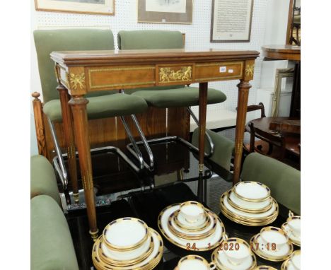 A parquetry top card table with ormolu mounts