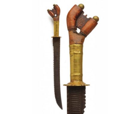 dating: early 20th Century provenance: Borneo, Curved, shortened, dented single-edged blade, decorated with horizontal staves