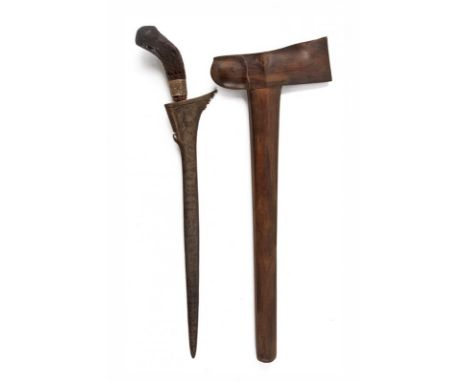 dating: circa 1900 provenance: Bali, Straight, smooth double-edged blade, in fine pamor, with slightly chiselled and grooved 