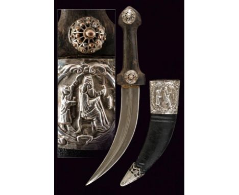 dating: Late 19th Century provenance: Persia, Curved, double-edged blade, in damask, with central raiser, base with remains o