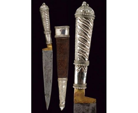 dating: circa 1900 provenance: Balkans, Single-edged blade. Grip covered with silver foil, embossed and engraved with geometr