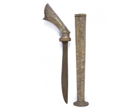 dating: circa 1900 provenance: Giava, Single-edged blade, in pamor. Grip and scabbard completely covered with silver foil, en