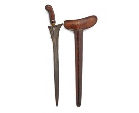 dating: circa 1900 provenance: Giava, Interesting, smooth double-edged blade, in fine pamor, with slightly chiselled base, de