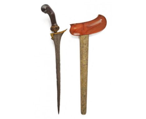 dating: 20th Century provenance: Giava, Smooth double-edged blade, in fine pamor, slightly chiselled and grooved base, partia