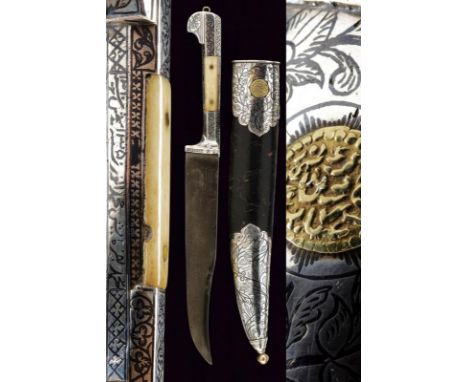 dating: Late 19th Century provenance: Caucasia, Wide, single-edged blade, in fine damask, with hollow tip; silver hilt, engra