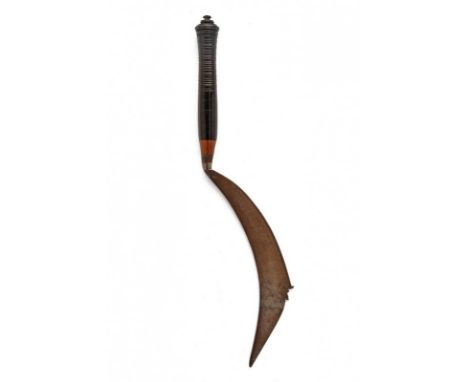 dating: 19th Century provenance: Malaysia, Wide, curved, single-edged blade with rear groove and carvings toward the foible. 