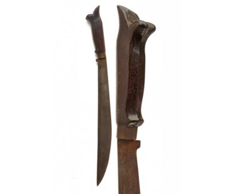 dating: 19th Century provenance: The Philippines, Strong, single-edged blade, with a dent at the base. Wooden, embossed grip,