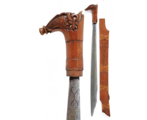 dating: early 20th Century provenance: Kalimantan, Single-edged blade of typical shape, decorated with brass inlays on one si