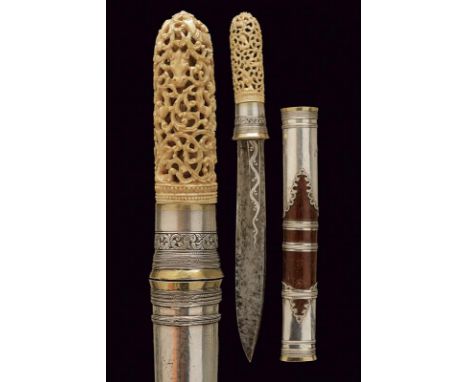 dating: about 1870 provenance: Burma, Strong, iron blade, base with silver-inlaid engraved floral mitosis, on a dark ground, 