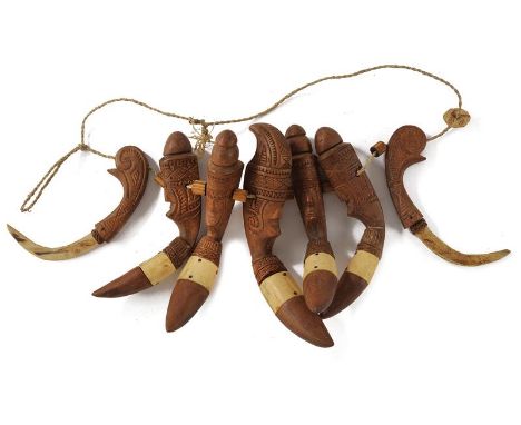 dating: early 20th Century provenance: Borneo, Composed of seven figures embossed in wood and with bone plates.  length 12 - 