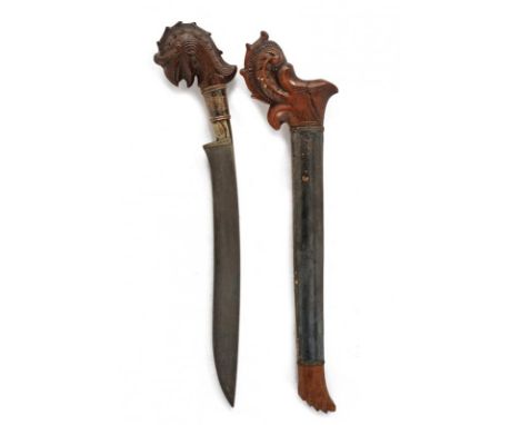 dating: Late 19th Century provenance: Sumatra, Strong, slightly curved, single-edged blade with faceted knot. Horn, richly em