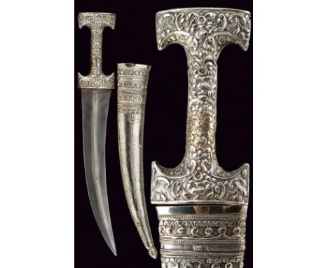 dating: 19th Century provenance: Turkey, Double-edged, curved, flat blade, in damask (barely visible due to the blade's clean