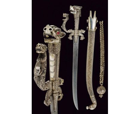 dating: Late 19th Century provenance: Ceylon, Flat, slightly curved, single-edged blade with rectangular tang. Solid silver h