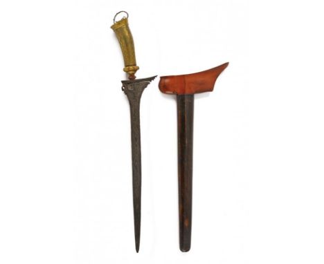 dating: first quarter of the 20th Century provenance: Bali, Straight, smooth double-edged blade, in fine pamor, chiselled and