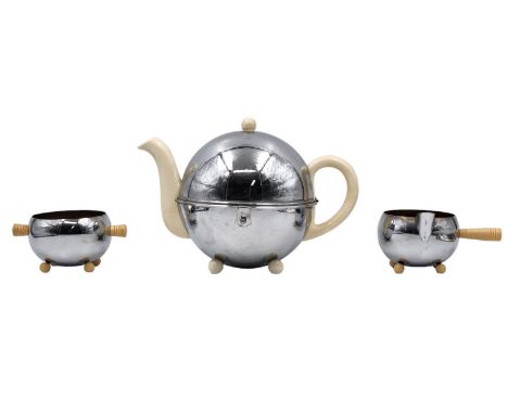 3 serving vessels from the Art Deco period, approximately from the years 1920 - 1940. Made of metal, ceramics, fabric upholst