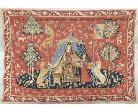 'The Lady and the Unicorn' - French Tapestry for hanging on the wall, made of tapestry fabric. Machine-woven, based on the fa