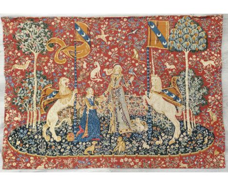 'The Lady and the Unicorn' - French Tapestry for hanging on the wall, made of tapestry fabric. Machine-woven, based on the fa