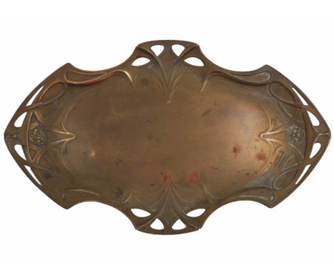 Antique German art nouveau tray, made by: 'WMF', made of brass and silver scraps (it used to be silver plated), with 4 spheri