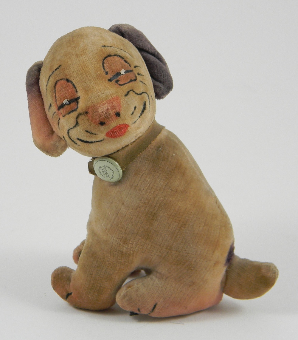 Chad Valley Bonzo Soft Toy English 1920s The Seated Dog With Printed