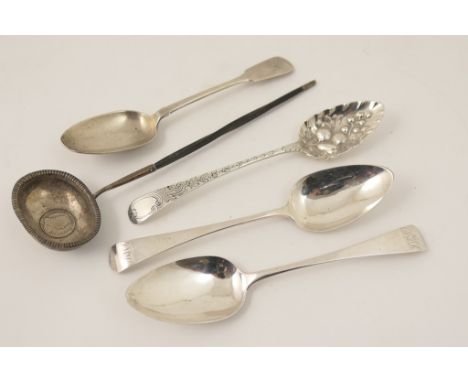 Pair of George III silver table spoons, by William Shaw, London 1806, Hanoverian pattern engraved with initials; also a Georg