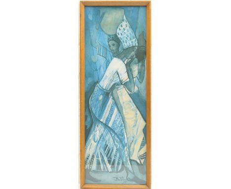 Ben Enwonwu (1921-94), Untitled coloured print, originally executed in 1971, 75cm x 26cm