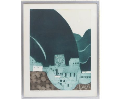 John Brunsdon (1933-2014), Welsh Mining Village, limited edition screen print, signed, titled and numbered 63/100, 60cm x 45c