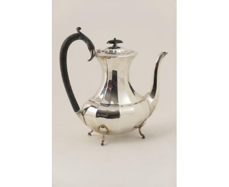Silver coffee pot by Edward Viners, Sheffield 1960, faceted baluster form with ebony finial and handle, height 24cm, gross we