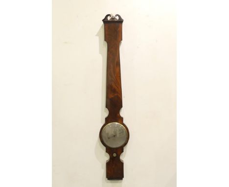 George III mahogany wheel barometer, by Watkins, Charing Cross, London, having a 13.5cm silvered dial, signed, slender case w