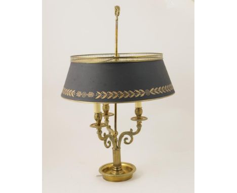 French bouillotte brass table lamp, with black shade, height 75cm