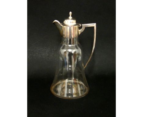 Edwardian silver mounted glass claret jug, of campana form with a star cut base, Birmingham, 1907, (maker's mark partially in