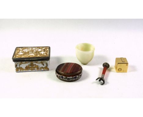 18th Century French rectangular enamel box the hinged cover with white metal mounts, and all-over gilt scrolling foliate, flo