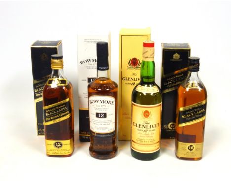 Bottle of Glenlivet 12 Year Single Malt Scotch Whisky, 75cl, 40% A.B.V.; Bowmore 12 Year Islay Single Malt, 700ml, and 2 bott