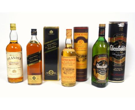 Bottle of Johnnie Walker Black Label 12 Year Scotch Whisky, 1L, boxed; Glenmorangie 10 Year Old Single Highland Malt Scotch, 