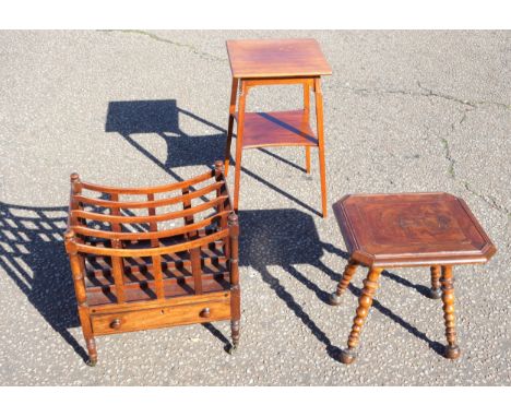 George IV mahogany Canterbury with 4 divisions and a drawer, on turned tapering legs and brass castors, 54 x 49 x 35cm; mahog