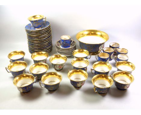 19th Century French porcelain part tea and coffee service of 47 pieces, comprising slop bowl, Dia.20cm; 15 teacups with 17 sa