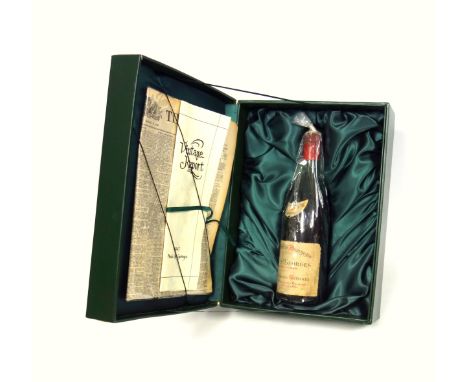 Bottle of 1947 Camille Giroud Nuits St Georges, 75cl, with a copy of The Times from March 24 1947 and a Vintage Report by The