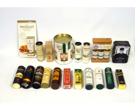 Miniatures - Macallan 10 Year Single Malt Scotch Whisky, 50ml; Bowmore gift set of 4 bottles, Bowmore tin of 2 bottles, anoth