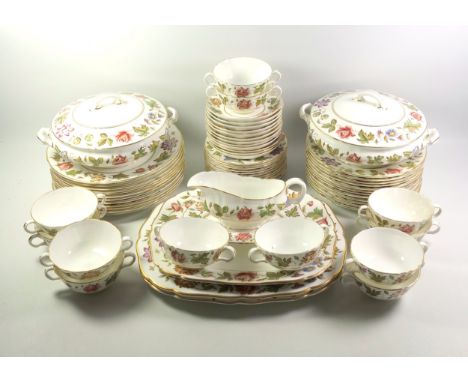 Royal Worcester bone china "Virginia" Pattern dinner service of 67 pieces for 12 settings, comprising 2 tureens with covers, 