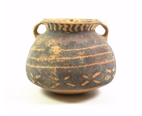 Chinese earthenware jar, Neolithic Period, Majiayao culture, Machang Phase (c.2300â€“2000 BC), thinly potted in a squat form 