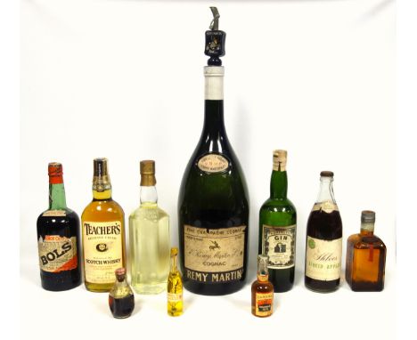 Bottle of Teacher's Highland Cream Scotch Whisky, 75cl; Bols Curacao, Henekeys Gin, Booth's Dry Gin, (label missing); Cointre