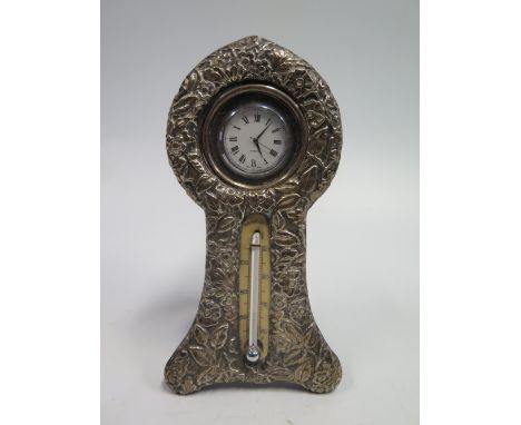 VICTORIAN SILVER EASEL BACK CLOCK THERMOMETER, BIRMINGHAM 1891