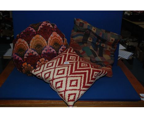 Three cushions including tapestry, etc.