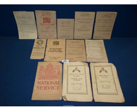 A quantity of Civil Defence War Time public information leaflets 1939, Home Guard instructions leaflets, a Home Office 'Prote