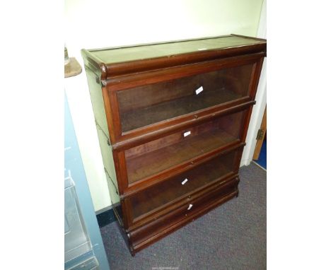 A Globe Wernicke type Mahogany three-stage bookcase with plinth base. 34" wide, 10 5/8" deep and 42 3/4" high.  