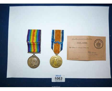 Two World War I Medals to include, The British War medal and The Victory Medal. Awarded to Henry. C. Baldwin service number 4