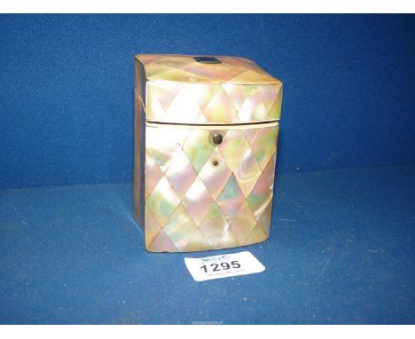 A pretty mother of pearl decorated Playing Card Box with green lining to interior, 2 7/8" wide x 2 1/4'' deep x 4 1/16'' high
