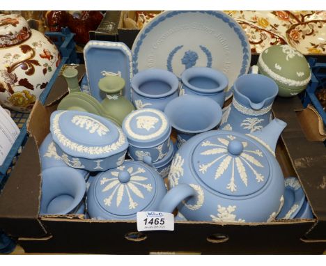 A quantity of Wedgwood Jasperware china to include; a teapot, trinket dishes, vases, etc.