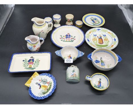 A box of Quimper ware including jugs, egg cups, plates etc